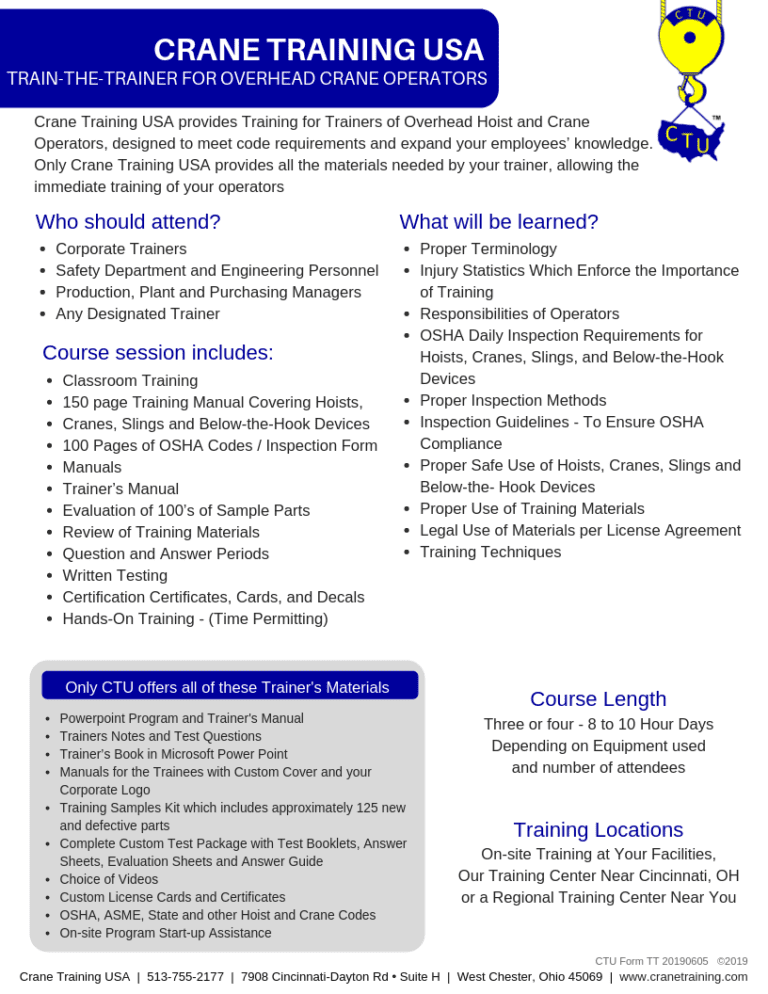 TraintheTrainer for Overhead Crane Operators